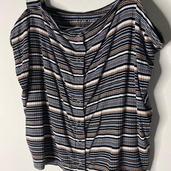 American Eagle Soft & Sexy Rib Striped Crop Tank Size L - Picture 3 of 6